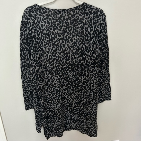 360 Cashmere Lena Open Front Long Line Cardigan Grey Cheetah Print Small - Picture 8 of 10
